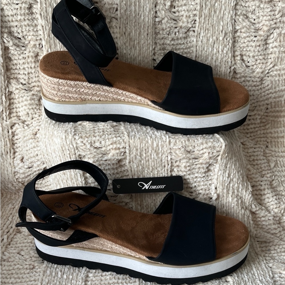 Athlefit Women's Platform Espadrille Wedge Sandals in black